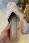 Shop_Modanta Footwear_Peach Pearl Embroidered Mules _at_Aza_Fashions