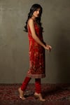 RI.Ritu Kumar_Red Churidar Satin Lycra, Dupatta Chinon, Embroidered Set _Online_at_Aza_Fashions