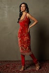 Buy_RI.Ritu Kumar_Red Churidar Satin Lycra, Dupatta Chinon, Embroidered Set _Online_at_Aza_Fashions
