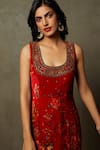 Shop_RI.Ritu Kumar_Red Churidar Satin Lycra, Dupatta Chinon, Embroidered Set _Online_at_Aza_Fashions