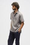 Terra Luna_Grey 100% Linen Plain Terra Luna Rugby T-shirt _Online_at_Aza_Fashions
