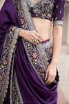 JAYANTI REDDY_Purple Silk Leaf Neck Embroidered Saree With Blouse _Online_at_Aza_Fashions