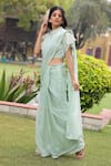Buy_House Of Tushaom_Green Organza Embroidery Sequin Spread Collar Pre-draped Saree With Blouse _Online_at_Aza_Fashions