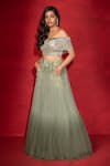 Miku Kumar_Green Viscose Lycra Hand Embroidered Thread Off Ombre Pleated Lehenga Set _Online_at_Aza_Fashions