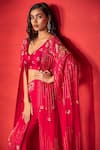 Miku Kumar_Fuchsia Georgette Hand Embroidered Zari Cape Open Palazzo Set  _Online_at_Aza_Fashions