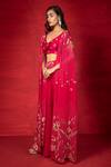 Buy_Miku Kumar_Fuchsia Georgette Hand Embroidered Zari Cape Open Palazzo Set  _Online_at_Aza_Fashions