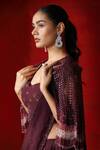 Miku Kumar_Wine Satin Organza Embroidered Cut Dana And Pre-draped Saree Set  _Online_at_Aza_Fashions