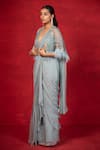 Miku Kumar_Blue Satin Organza Embroidered Cut Dana Work Pre-draped Saree Set  _Online_at_Aza_Fashions