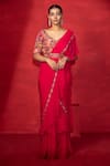 Shop_Miku Kumar_Fuchsia Georgette Embellished Thread Pre-draped Saree With Blouse  _at_Aza_Fashions