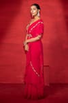 Buy_Miku Kumar_Fuchsia Georgette Embellished Thread Pre-draped Saree With Blouse  _Online_at_Aza_Fashions