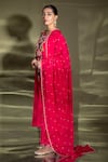 Shop_Miku Kumar_Fuchsia Satin Organza Embroidered Thread Round Neck Kurta Palazzo Set  _at_Aza_Fashions