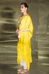 Buy_Miku Kumar_Yellow Satin Organza Embroidered Thread V Neck Yoke Kaftan And Palazzo Set _Online_at_Aza_Fashions