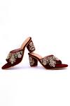 Shop_Rajasthani Stuff_Maroon Embellished Tapta Velvet Round Toe Heels_at_Aza_Fashions