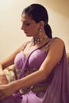 Moledro_Purple Saree- Satin Georgette Embroidered Alisha Pre-draped With Corset Blouse _Online_at_Aza_Fashions