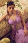 Buy_Moledro_Purple Saree- Satin Georgette Embroidered Alisha Pre-draped With Corset Blouse _Online_at_Aza_Fashions