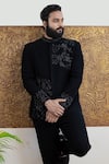 Shop_Hilo Design_Black Suiting Embroidery Floral Motifs Chival Bandhgala_at_Aza_Fashions