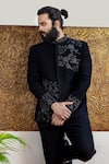 Hilo Design_Black Suiting Chival Embroidered Bandhgala_Online_at_Aza_Fashions