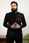 Buy_Hilo Design_Black Suiting Chival Embroidered Bandhgala_Online_at_Aza_Fashions