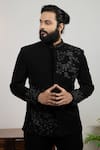 Shop_Hilo Design_Black Suiting Chival Embroidered Bandhgala_Online_at_Aza_Fashions