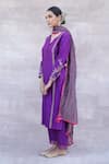 Label Mansi Nagdev_Purple Chanderi Silk Embroidery Zari Notched Amirah Kurta Set _Online_at_Aza_Fashions