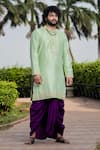 Shop_Hilo Design_Green Dupion Silk Embroidered Zardozi Work Kurta Dhoti Pant Set _at_Aza_Fashions