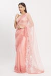 Buy_Neha Khullar_Peach Silk V Neck Organza Saree With Blouse  _at_Aza_Fashions