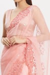 Neha Khullar_Peach Silk V Neck Organza Saree With Blouse  _at_Aza_Fashions