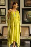 Shop_Surbhi Gupta_Green Georgette V Neck Embroidered Tie-up Kaftan  _at_Aza_Fashions