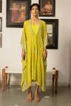 Surbhi Gupta_Green Georgette V Neck Embroidered Tie-up Kaftan  _Online_at_Aza_Fashions