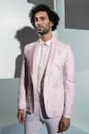 Ankur J_Pink Moss Crepe Rose Tuxedo And Shirt Set _Online_at_Aza_Fashions