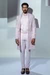 Buy_Ankur J_Pink Bandhgala And Pant Moss Crepe Shirt Glazed Embroidered & Set _at_Aza_Fashions