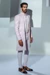 Shop_Ankur J_Pink Bandhgala And Pant Moss Crepe Shirt Glazed Embroidered & Set _at_Aza_Fashions