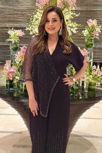 Buy_Babita M_Black Crepe Crystals V-neck Embroidered Jumpsuit _at_Aza_Fashions