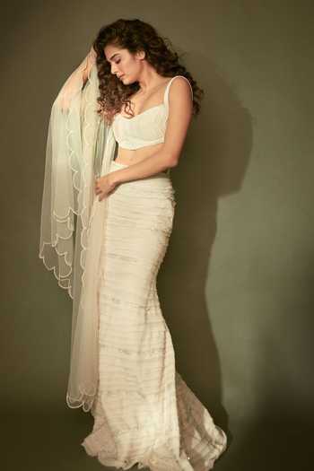 Buy_Maiti Shahani_Off White Tulle, Chanderi, Viscose Georgette Resham Work, Layered Lehenga Set _at_Aza_Fashions