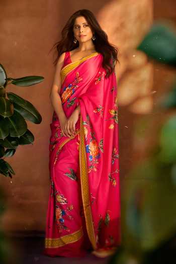 Buy_Irrau By Samir Mantri_Multicolor Satin Anaya Floral Print Saree _at_Aza_Fashions