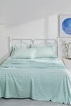 Buy_Houmn_Green Cotton - 400 Thread Count Printed Stripe Plain Bedsheet - Of 3_at_Aza_Fashions