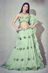 Buy_Silky Bindra_Green Organza, Shantoon Sweetheart Neck Embroidered Lehenga Set _Online_at_Aza_Fashions