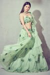 Buy_Silky Bindra_Green Organza, Shantoon Sweetheart Neck Embroidered Lehenga Set _at_Aza_Fashions