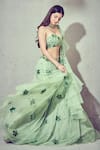 Shop_Silky Bindra_Green Organza, Shantoon Sweetheart Neck Embroidered Lehenga Set _Online_at_Aza_Fashions