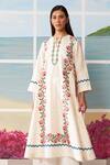 Buy_Ikai_White Chanderi Round Rose Pattern Kurta  _at_Aza_Fashions