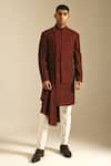 Buy_Dhruv Vaish_Maroon Silk Sherwani Set_at_Aza_Fashions