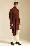 Dhruv Vaish_Maroon Silk Sherwani Set_Online_at_Aza_Fashions