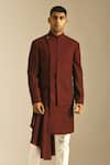 Buy_Dhruv Vaish_Maroon Silk Sherwani Set_Online_at_Aza_Fashions