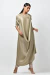 Buy_Kiran Uttam Ghosh_Beige Pleated Polyester Round Asymmetric Tunic  _at_Aza_Fashions