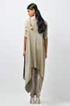 Shop_Kiran Uttam Ghosh_Beige Pleated Polyester Round Asymmetric Tunic  _at_Aza_Fashions