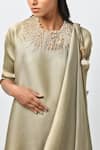 Shop_Kiran Uttam Ghosh_Beige Pleated Polyester Round Asymmetric Tunic  _Online_at_Aza_Fashions