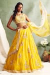 Buy_Priyanka Jain_Yellow Organza U Neck Embroidered Bridal Lehenga Set _at_Aza_Fashions