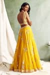 Buy_Priyanka Jain_Yellow Organza U Neck Embroidered Bridal Lehenga Set _Online_at_Aza_Fashions