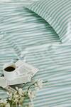 Houmn_Green Cotton - 400 Thread Count Printed Stripe Plain Bedsheet - Of 3_Online_at_Aza_Fashions