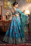Shop_House Of Zyrra By Laxmishriali_Blue Dupatta- Net, Lehenga And Blouse - Dupion Digital Print, Chevron Border Set_at_Aza_Fashions